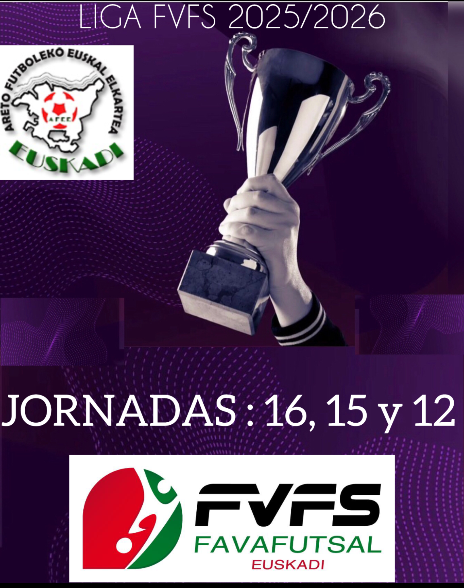 Cafetería Manai, La Pepita F.S, Cubiertas Jesan, Parceros F.C, Malvasía F.S Labastida, Bar Adonix Oion y Fútbol Sala de Lapuebla, actuales líderes tras la disputa de las jornadas 16, 15 y 12 en las diferentes categorías de las competiciones vascas.