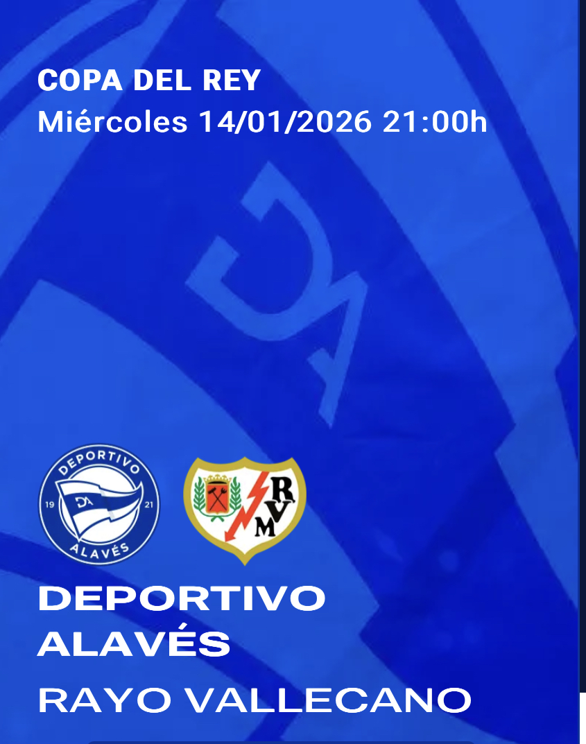 Equipo que ha resultado premiado con dos entradas para presenciar en directo el encuentro de Copa del Rey, DeportIvo Alavés - Rayo Vallecano.