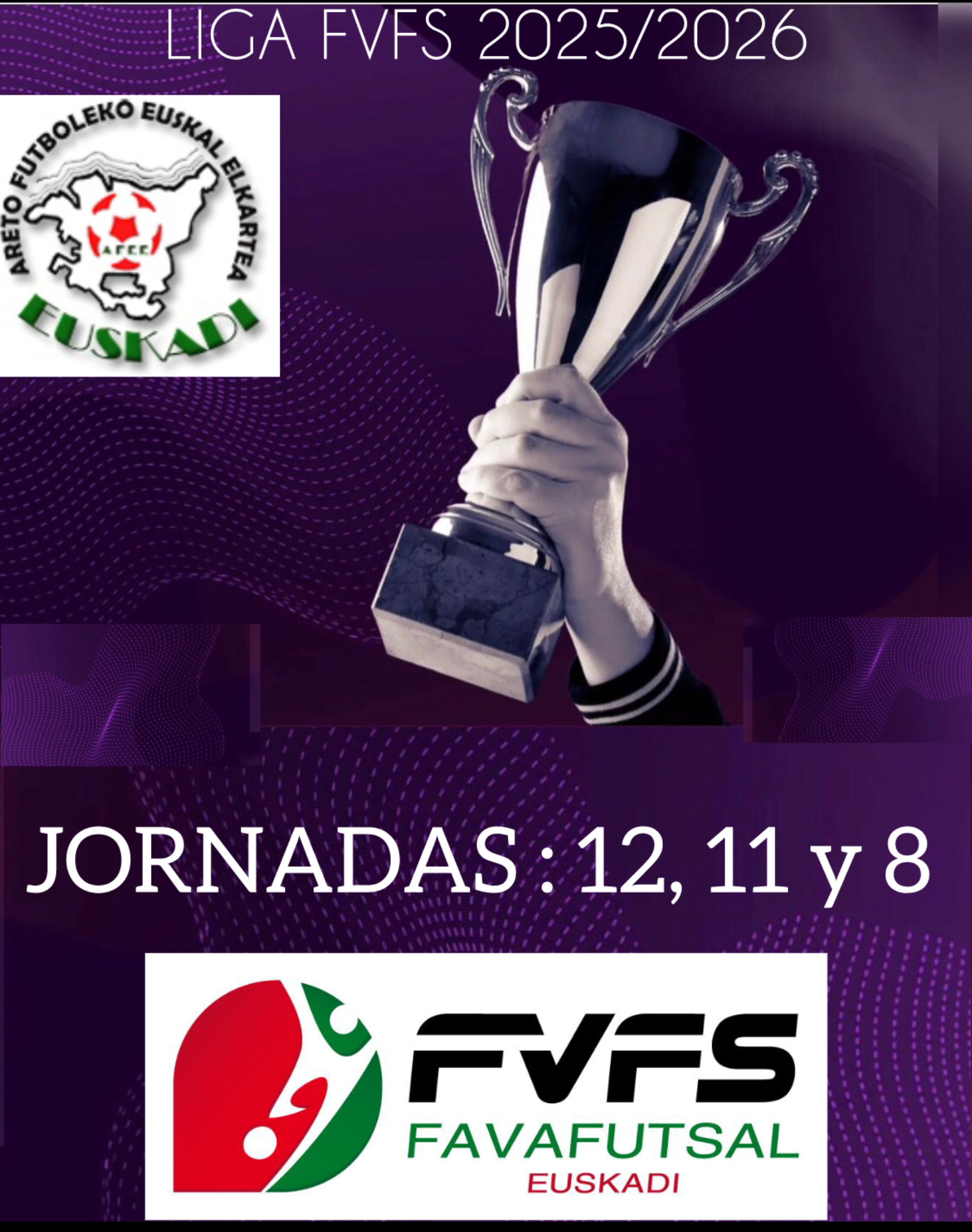 Cafetería Manai, La Pepita F.S, Cubiertas Jesan, Parceros F.C, Malvasía F.S Labastida, FS Lapuebla y Kripan, actuales líderes tras la disputa de las jornadas 12, 11 y 8 en las diferentes categorías de las competiciones vascas.