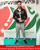 Entrega de trofeos. Premiación de David Gallego del equipo Baró Caló FS. máximo goleador de División de Honor 2024/2025.