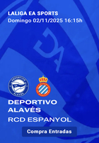Equipo que ha resultado premiado con dos entradas para presenciar en directo el encuentro de Liga Santander, DeportIvo Alavés - Espanyol.