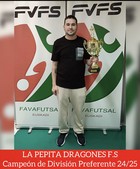 Entrega de trofeos. Premiación del equipo La Pepita Dragones FS, campeón de División Preferente 2024/2025.
